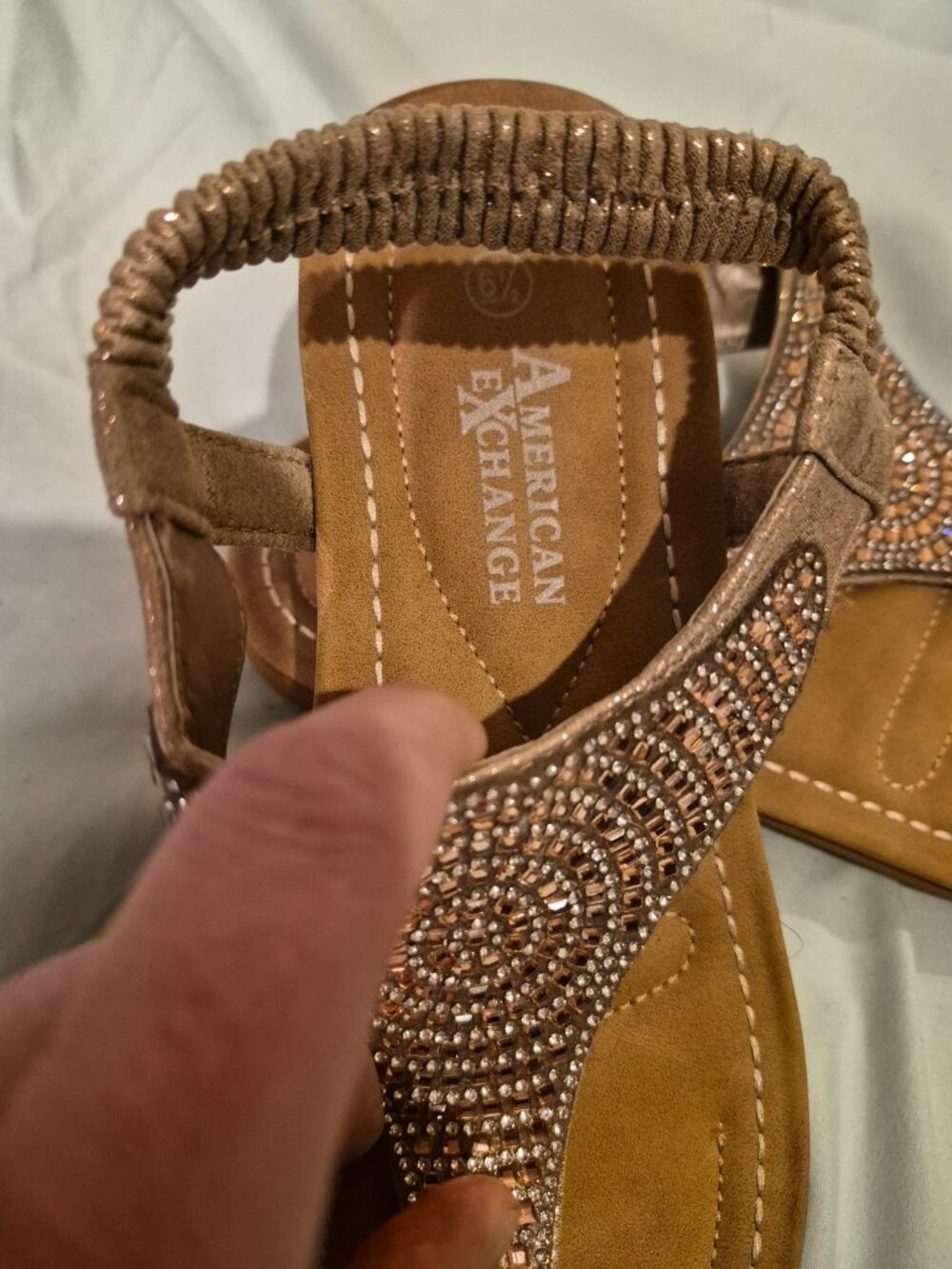 American Exchange Rhinestone Thong Sandals Womens 6.5 Rose Gold Slingback